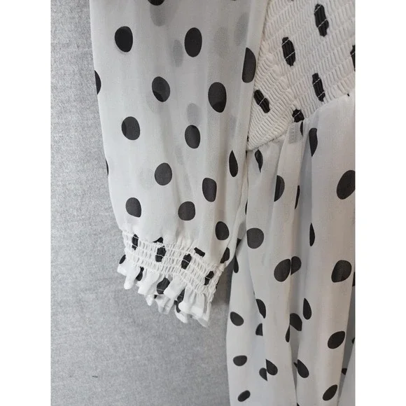 Torrid 3 Blouse Babydoll Chiffon Smocked Polka Dot White Black Whimsigoth Boho - Picture 10 of 12
